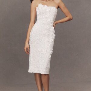 Helsi Liliana Strapless Floral Appliqué Stretch Mini Squin Midi Dress